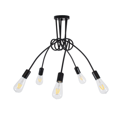 GloboStar® PAULELI 01127 Μοντέρνο Φωτιστικό Οροφής Πλέγμα Πολύφωτο 5 x E27 IP20 Μαύρο Μέταλλο - Μ76 x Π76 x Υ45cm