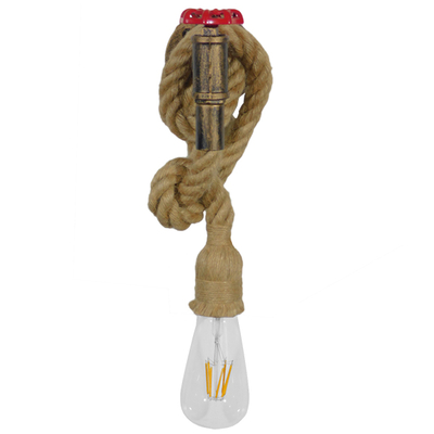 GloboStar® TROUVER 01183 Vintage Επιτοίχιο Φωτιστικό Απλίκα Μονόφωτο 1 x E27 IP20 Μπρούτζινο & Κόκκινο Μέταλλο με Μπεζ Σχοινί Μ14.5 x Π3.3 x Υ16cm