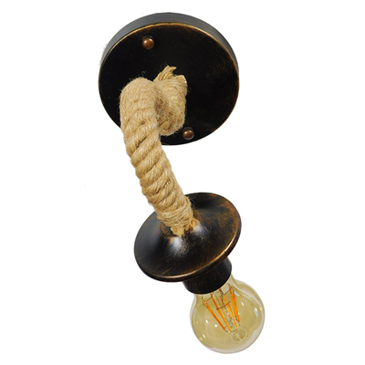 GloboStar® DAKER 01184 Vintage Επιτοίχιο Φωτιστικό Απλίκα Μονόφωτο 1 x E27 IP20 Χάλκινο Μέταλλο Με Μπεζ Σχοινί - Μ21 x Π12 x Υ16cm