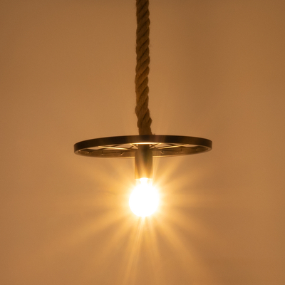 GloboStar® VELO 01185 Vintage Κρεμαστό Φωτιστικό Ανάρτηση Μονόφωτο 1 x E27 IP20 Μαύρο Μέταλλο με Μπεζ Σχοινί - Μ30 x Π30 x Υ12cm