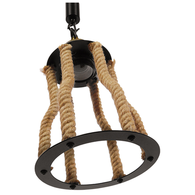 GloboStar® LANTERN 01186 Vintage Κρεμαστό Φωτιστικό Ανάρτηση Μονόφωτο 1 x E27 IP20 Μαύρο & Χρυσό Μέταλλο με Μπεζ Σχοινί - Μ15 x Π15 x Υ24cm