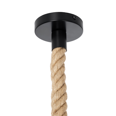 GloboStar® NATHLEN 01187 Vintage Κρεμαστό Φωτιστικό Πλέγμα Μονόφωτο 1 x E27 IP20 Μαύρο Μέταλλο με Μπεζ Σχοινί - Μ40 x Π40 x Υ20cm
