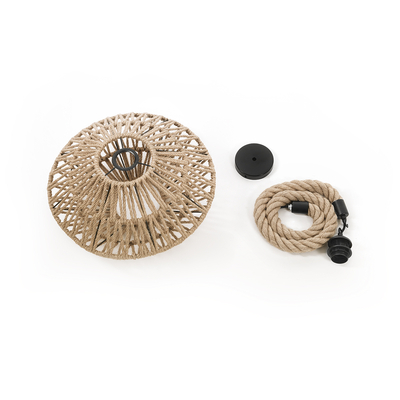 GloboStar® NATHLEN 01187 Vintage Κρεμαστό Φωτιστικό Πλέγμα Μονόφωτο 1 x E27 IP20 Μαύρο Μέταλλο με Μπεζ Σχοινί - Μ40 x Π40 x Υ20cm