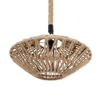 GloboStar® NATHLEN 01187 Vintage Κρεμαστό Φωτιστικό Πλέγμα Μονόφωτο 1 x E27 IP20 Μαύρο Μέταλλο με Μπεζ Σχοινί - Μ40 x Π40 x Υ20cm