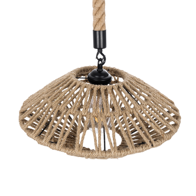 GloboStar® NATHLEN 01187 Vintage Κρεμαστό Φωτιστικό Πλέγμα Μονόφωτο 1 x E27 IP20 Μαύρο Μέταλλο με Μπεζ Σχοινί - Μ40 x Π40 x Υ20cm