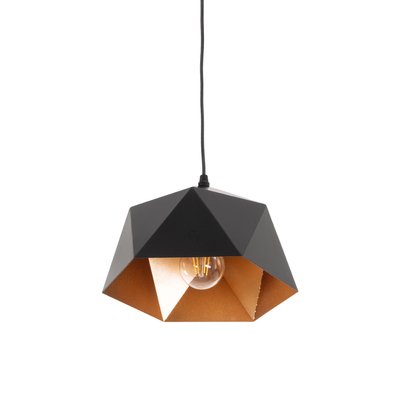 GloboStar® HEXAGON 01194 Μοντέρνο Κρεμαστό Φωτιστικό Καμπάνα Μονόφωτο 1 x E27 IP20 Μαύρο & Χρυσό Μέταλλο - Μ25 x Π25 x Υ15cm