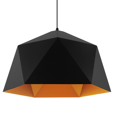 GloboStar® HEXAGON 01195 Μοντέρνο Κρεμαστό Φωτιστικό Καμπάνα Μονόφωτο 1 x E27 IP20 Μαύρο & Χρυσό Μέταλλο - Μ46 x Π46 x Υ25cm