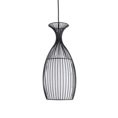 GloboStar® REA 01196 Μοντέρνο Κρεμαστό Φωτιστικό Πλέγμα Μονόφωτο 1 x E27 IP20 Μαύρο Μέταλλο με Λευκό Ύφασμα - Μ18 x Π18 x Υ43cm