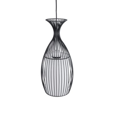 GloboStar® REA 01196 Μοντέρνο Κρεμαστό Φωτιστικό Πλέγμα Μονόφωτο 1 x E27 IP20 Μαύρο Μέταλλο με Λευκό Ύφασμα - Μ18 x Π18 x Υ43cm