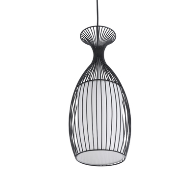 GloboStar® REA 01196 Μοντέρνο Κρεμαστό Φωτιστικό Πλέγμα Μονόφωτο 1 x E27 IP20 Μαύρο Μέταλλο με Λευκό Ύφασμα - Μ18 x Π18 x Υ43cm