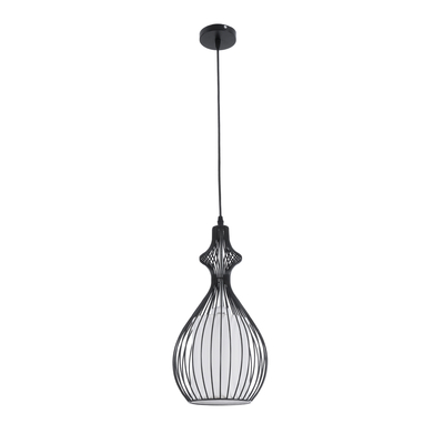 GloboStar® REA 01197 Μοντέρνο Κρεμαστό Φωτιστικό Πλέγμα Μονόφωτο 1 x E27 IP20 Μαύρο Μέταλλο με Λευκό Ύφασμα - Μ21 x Π21 x Υ40cm