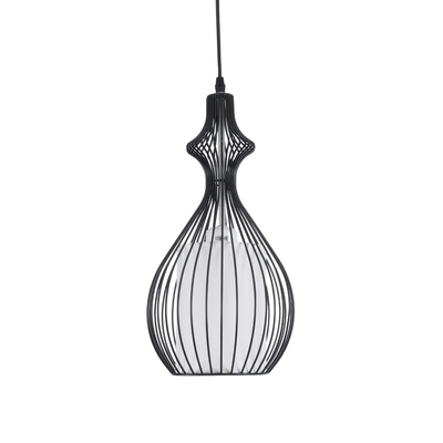 GloboStar® REA 01197 Μοντέρνο Κρεμαστό Φωτιστικό Πλέγμα Μονόφωτο 1 x E27 IP20 Μαύρο Μέταλλο με Λευκό Ύφασμα - Μ21 x Π21 x Υ40cm