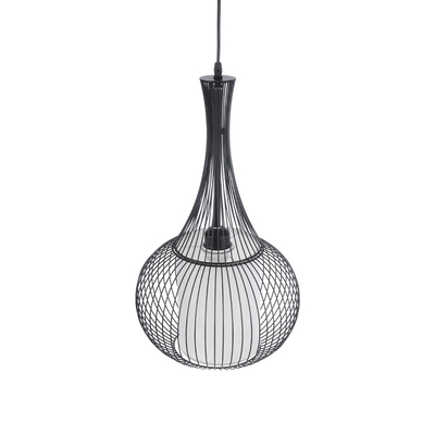 GloboStar® REA 01198 Μοντέρνο Κρεμαστό Φωτιστικό Πλέγμα Μονόφωτο 1 x E27 IP20 Μαύρο Μέταλλο με Λευκό Ύφασμα - Μ30 x Π30 x Υ50cm