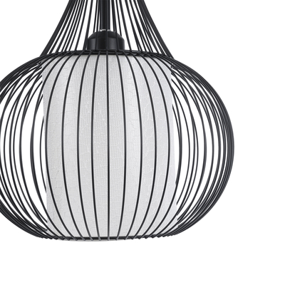 GloboStar® REA 01198 Μοντέρνο Κρεμαστό Φωτιστικό Πλέγμα Μονόφωτο 1 x E27 IP20 Μαύρο Μέταλλο με Λευκό Ύφασμα - Μ30 x Π30 x Υ50cm