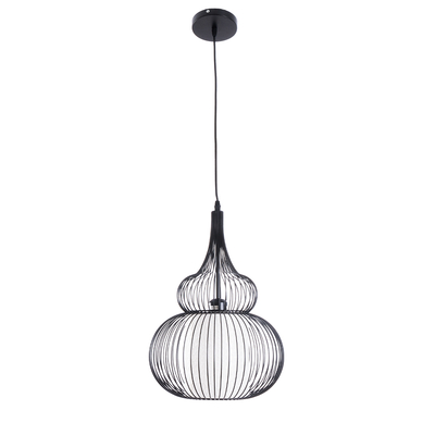 GloboStar® REA 01199 Μοντέρνο Κρεμαστό Φωτιστικό Πλέγμα Μονόφωτο 1 x E27 IP20 Μαύρο Μέταλλο με Λευκό Ύφασμα - Μ31 x Π31 x Υ42cm