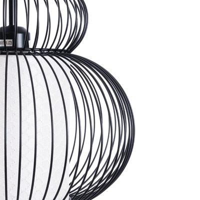 GloboStar® REA 01199 Μοντέρνο Κρεμαστό Φωτιστικό Πλέγμα Μονόφωτο 1 x E27 IP20 Μαύρο Μέταλλο με Λευκό Ύφασμα - Μ31 x Π31 x Υ42cm