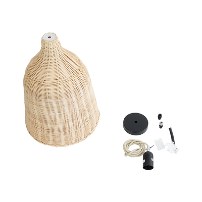 GloboStar® BAHAMAS 01202 Boho Κρεμαστό Φωτιστικό Καμπάνα Μονόφωτο 1 x E27 IP20 Μπεζ Ξύλο - Μ30 x Π30 x Υ40cm