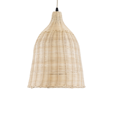 GloboStar® BAHAMAS 01202 Boho Κρεμαστό Φωτιστικό Καμπάνα Μονόφωτο 1 x E27 IP20 Μπεζ Ξύλο - Μ30 x Π30 x Υ40cm