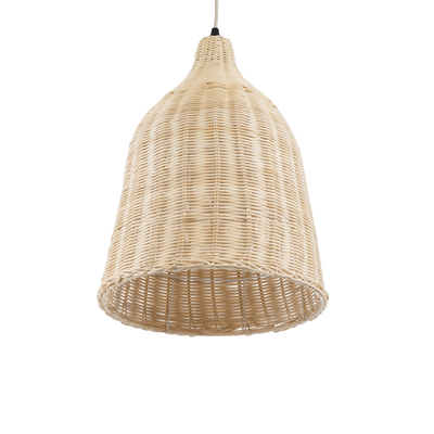 GloboStar® BAHAMAS 01202 Boho Κρεμαστό Φωτιστικό Καμπάνα Μονόφωτο 1 x E27 IP20 Μπεζ Ξύλο - Μ30 x Π30 x Υ40cm