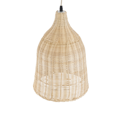 GloboStar® BAHAMAS 01202 Boho Κρεμαστό Φωτιστικό Καμπάνα Μονόφωτο 1 x E27 IP20 Μπεζ Ξύλο - Μ30 x Π30 x Υ40cm