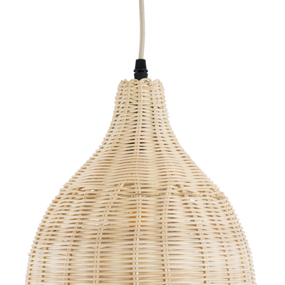 GloboStar® BAHAMAS 01202 Boho Κρεμαστό Φωτιστικό Καμπάνα Μονόφωτο 1 x E27 IP20 Μπεζ Ξύλο - Μ30 x Π30 x Υ40cm