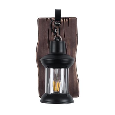 GloboStar® BRASRA 01204 Vintage Επιτοίχιο Φωτιστικό Απλίκα Μονόφωτο 1 x E27 IP20 Καφέ Ξύλο, Μαύρο Μέταλλο με Διάφανο Γυαλί - Μ15 x Π20 x Υ30cm