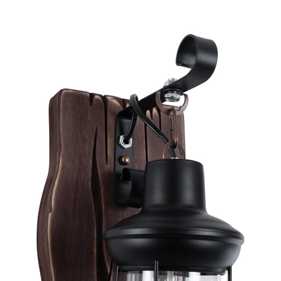 GloboStar® BRASRA 01204 Vintage Επιτοίχιο Φωτιστικό Απλίκα Μονόφωτο 1 x E27 IP20 Καφέ Ξύλο, Μαύρο Μέταλλο με Διάφανο Γυαλί - Μ15 x Π20 x Υ30cm