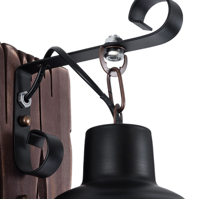 GloboStar® BRASRA 01204 Vintage Επιτοίχιο Φωτιστικό Απλίκα Μονόφωτο 1 x E27 IP20 Καφέ Ξύλο, Μαύρο Μέταλλο με Διάφανο Γυαλί - Μ15 x Π20 x Υ30cm