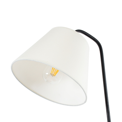 GloboStar® TIFFANY 01206 Μοντέρνο Επιδαπέδιο Φωτιστικό Μονόφωτο 1 x E27 IP20 Μπεζ Ξύλο, Λευκό Ύφασμα με Μαύρο Μέταλλο - Μ28 x Π28 x Υ140cm