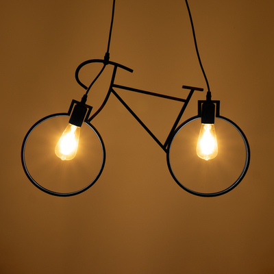 GloboStar® BIKE 01213 Vintage Κρεμαστό Φωτιστικό Φιγούρα Δίφωτο 2 x E27 IP20 Μαύρο Μέταλλο - Μ67 x Π3.5 x Υ41cm