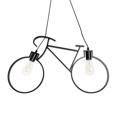 GloboStar® BIKE 01213 Vintage Κρεμαστό Φωτιστικό Φιγούρα Δίφωτο 2 x E27 IP20 Μαύρο Μέταλλο - Μ67 x Π3.5 x Υ41cm
