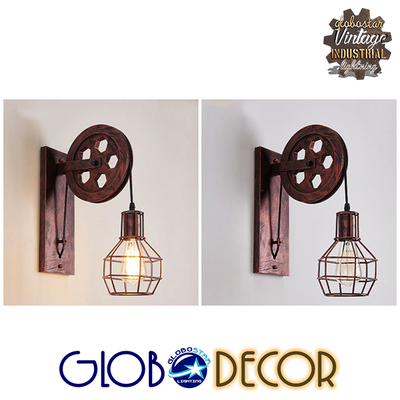 GloboStar® RYDON 01216 Vintage Επιτοίχιο Φωτιστικό Απλίκα Μονόφωτο 1 x E27 IP20 Χάλκινο Μέταλλο - Μ15 x Π24 x Υ70cm