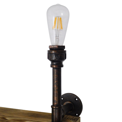 GloboStar® ENIMAS 01217 Vintage Επιτοίχιο Φωτιστικό Απλίκα Δίφωτο 2 x E27 IP20 Χάλκινο Μέταλλο με Μπεζ Ξύλο - Μ65 x Π23 x Υ76cm