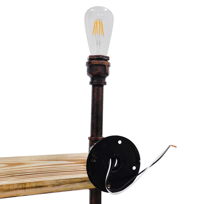 GloboStar® ENIMAS 01217 Vintage Επιτοίχιο Φωτιστικό Απλίκα Δίφωτο 2 x E27 IP20 Χάλκινο Μέταλλο με Μπεζ Ξύλο - Μ65 x Π23 x Υ76cm