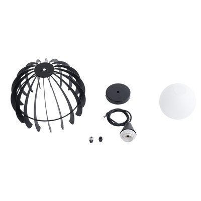 GloboStar® INGLEY 01226 Μοντέρνο Κρεμαστό Φωτιστικό Πλέγμα Μονόφωτο 1 x E27 IP20 Μαύρο Μέταλλο με Λευκό Γυαλί - Μ26 x Π26 x Υ21cm