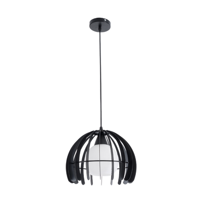 GloboStar® INGLEY 01226 Μοντέρνο Κρεμαστό Φωτιστικό Πλέγμα Μονόφωτο 1 x E27 IP20 Μαύρο Μέταλλο με Λευκό Γυαλί - Μ26 x Π26 x Υ21cm