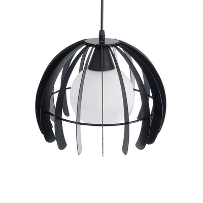 GloboStar® INGLEY 01226 Μοντέρνο Κρεμαστό Φωτιστικό Πλέγμα Μονόφωτο 1 x E27 IP20 Μαύρο Μέταλλο με Λευκό Γυαλί - Μ26 x Π26 x Υ21cm