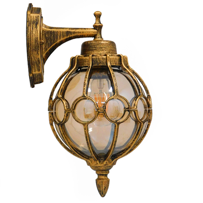 GloboStar® ETOILE 01227 Vintage Επιτοίχιο Φωτιστικό Απλίκα Μονόφωτο 1 x E27 IP20 Καφέ & Χρυσό Μέταλλο με Μελί Γυαλί - Φ18 x Υ27cm