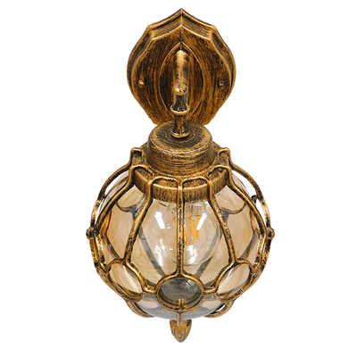 GloboStar® ETOILE 01227 Vintage Επιτοίχιο Φωτιστικό Απλίκα Μονόφωτο 1 x E27 IP20 Καφέ & Χρυσό Μέταλλο με Μελί Γυαλί - Φ18 x Υ27cm