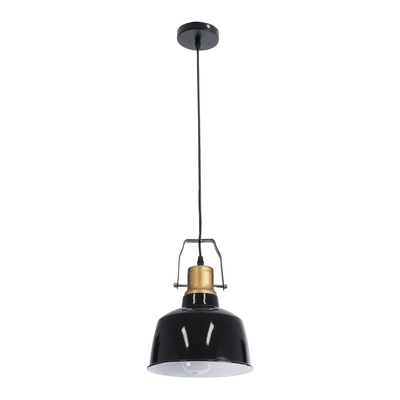GloboStar® DEVOTA 01235 Vintage Κρεμαστό Φωτιστικό Καμπάνα Μονόφωτο 1 x E27 IP20 Μαύρο & Χρυσό Μέταλλο - Μ22 x Π22 x Υ30cm