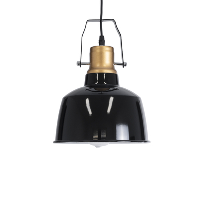 GloboStar® DEVOTA 01235 Vintage Κρεμαστό Φωτιστικό Καμπάνα Μονόφωτο 1 x E27 IP20 Μαύρο & Χρυσό Μέταλλο - Μ22 x Π22 x Υ30cm