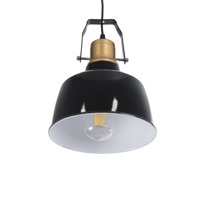 GloboStar® DEVOTA 01235 Vintage Κρεμαστό Φωτιστικό Καμπάνα Μονόφωτο 1 x E27 IP20 Μαύρο & Χρυσό Μέταλλο - Μ22 x Π22 x Υ30cm