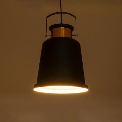 GloboStar® NUNZIATA 01236 Vintage Κρεμαστό Φωτιστικό Καμπάνα Μονόφωτο 1 x E27 IP20 Μαύρο & Χρυσό Μέταλλο - Μ26 x Π26 x Υ40cm