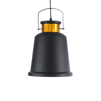 GloboStar® NUNZIATA 01236 Vintage Κρεμαστό Φωτιστικό Καμπάνα Μονόφωτο 1 x E27 IP20 Μαύρο & Χρυσό Μέταλλο - Μ26 x Π26 x Υ40cm
