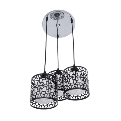 GloboStar® RAINELDA 01246 Μοντέρνο Κρεμαστό Φωτιστικό Πλέγμα Τρίφωτο 3 x E27 IP20 Μαύρο Μέταλλο με Λευκό Γυαλί - Μ60 x Π6 x Υ6cm