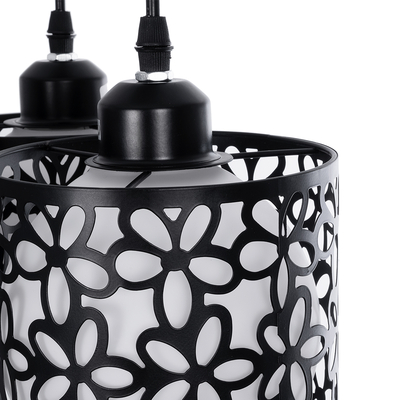 GloboStar® RAINELDA 01246 Μοντέρνο Κρεμαστό Φωτιστικό Πλέγμα Τρίφωτο 3 x E27 IP20 Μαύρο Μέταλλο με Λευκό Γυαλί - Μ60 x Π6 x Υ6cm