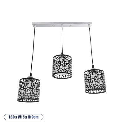 GloboStar® RAINELDA 01247 Μοντέρνο Κρεμαστό Φωτιστικό Πλέγμα Τρίφωτο 3 x E27 IP20 Μαύρο Μέταλλο με Λευκό Γυαλί - Μ60 x Π15 x Υ19cm