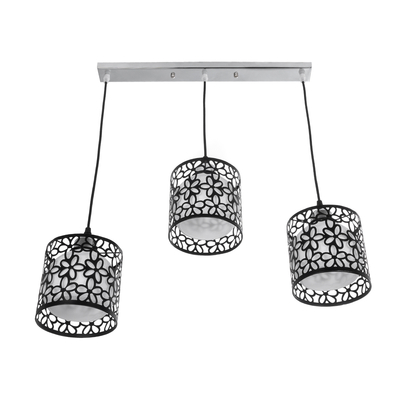 GloboStar® RAINELDA 01247 Μοντέρνο Κρεμαστό Φωτιστικό Πλέγμα Τρίφωτο 3 x E27 IP20 Μαύρο Μέταλλο με Λευκό Γυαλί - Μ60 x Π15 x Υ19cm