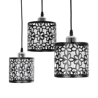 GloboStar® RAINELDA 01247 Μοντέρνο Κρεμαστό Φωτιστικό Πλέγμα Τρίφωτο 3 x E27 IP20 Μαύρο Μέταλλο με Λευκό Γυαλί - Μ60 x Π15 x Υ19cm