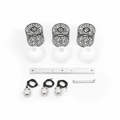 GloboStar® RAINELDA 01247 Μοντέρνο Κρεμαστό Φωτιστικό Πλέγμα Τρίφωτο 3 x E27 IP20 Μαύρο Μέταλλο με Λευκό Γυαλί - Μ60 x Π15 x Υ19cm